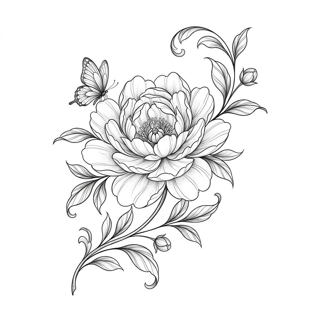 women-tattoo floral peony
