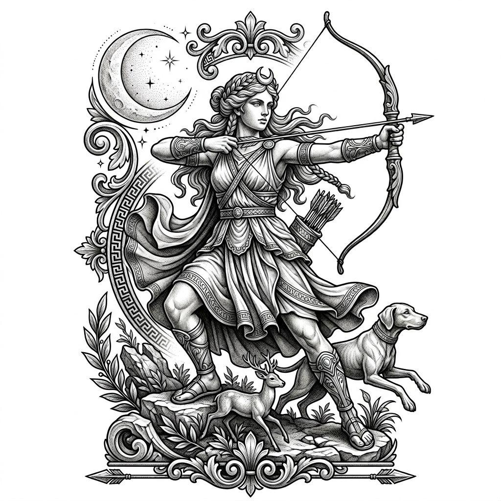 women-tattoo mythological artemis