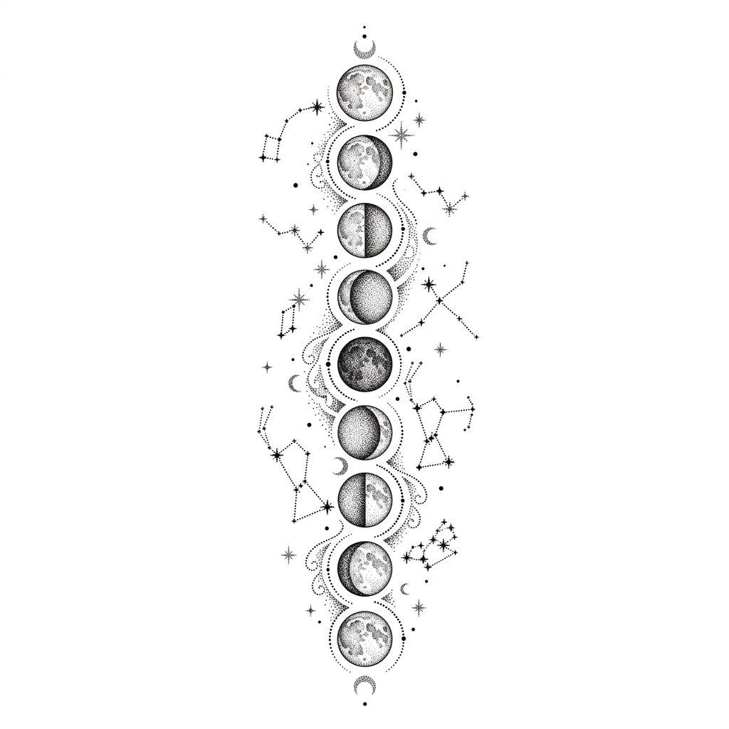 idée tatouage femme bras phases lunaires dotwork