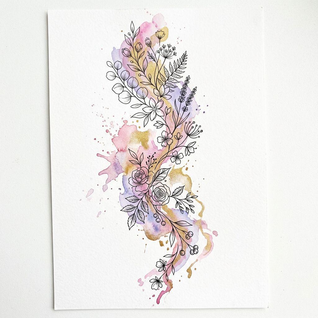 idée tatouage femme bras aquarelle abstraite
