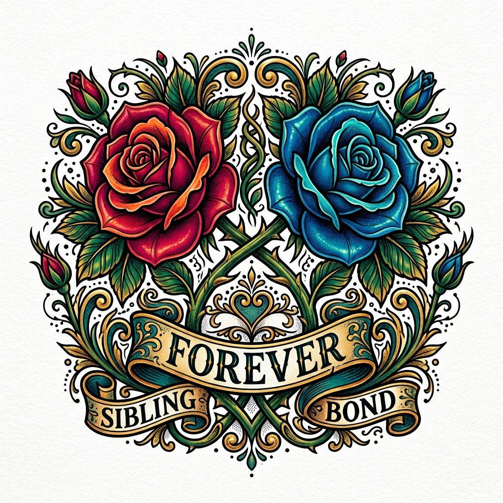 siblings-tattoo neo-traditional roses