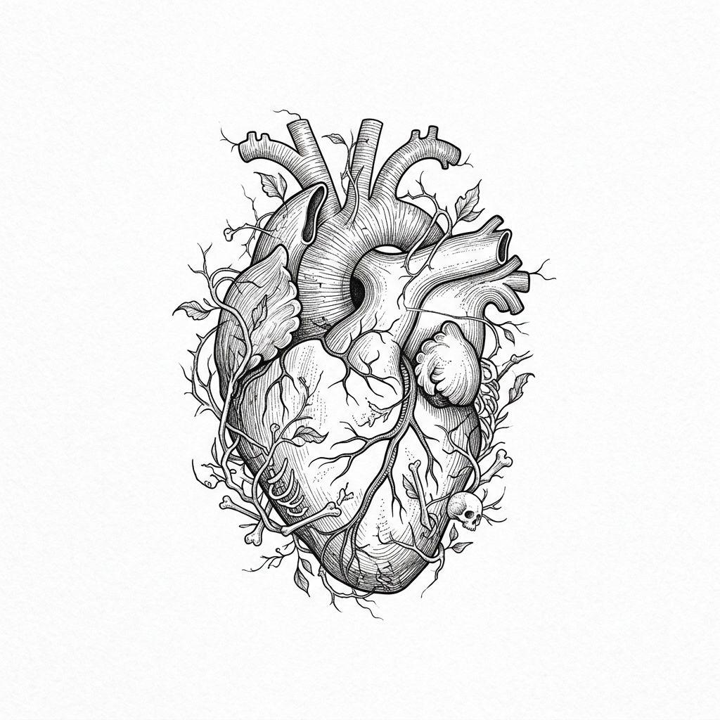 heart-tattoo anatomical fine-line heart
