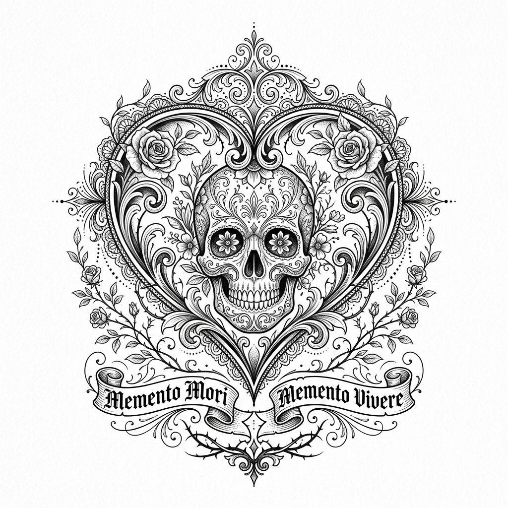 heart-tattoo ornamental skull in a heart