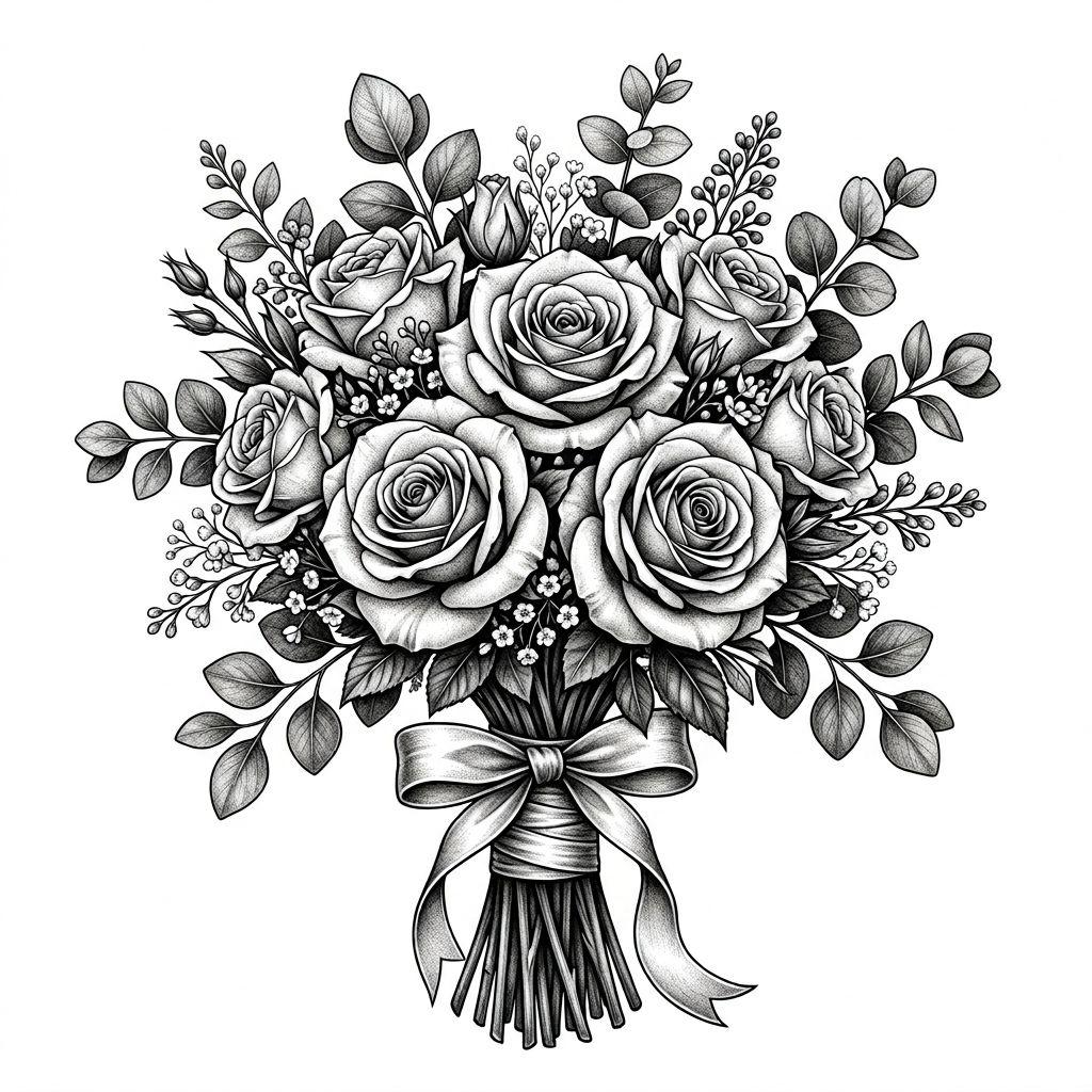 wedding-tattoo realistic bridal bouquet