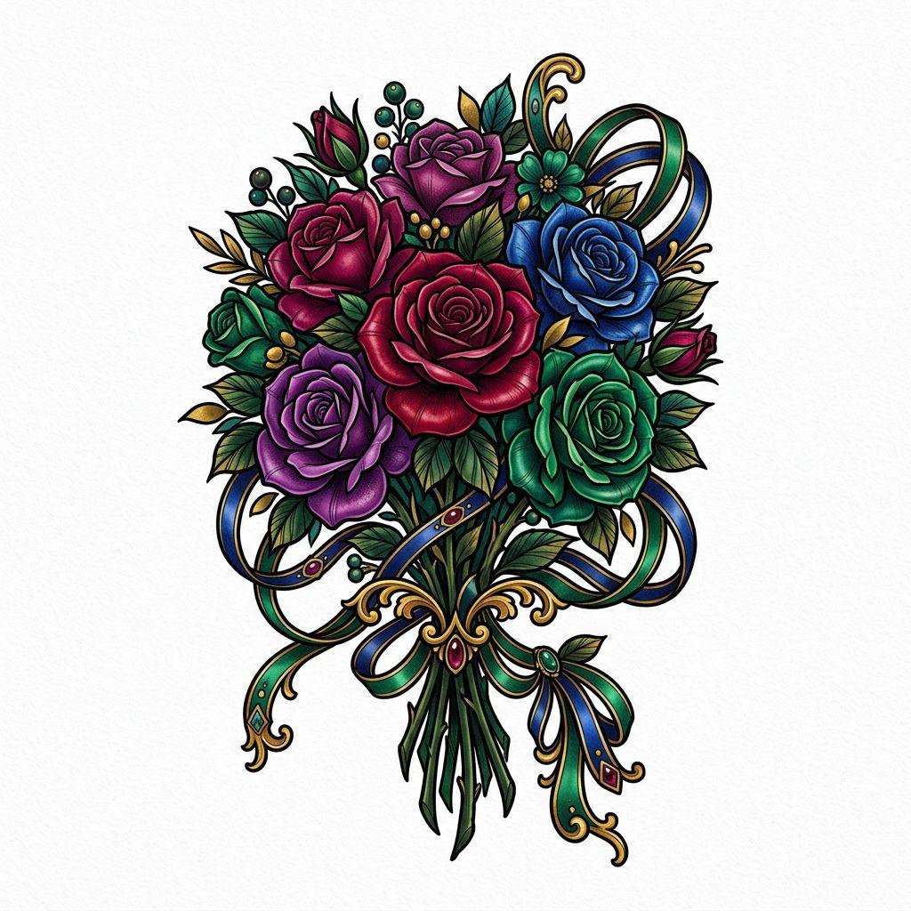 wedding-tattoo neo-traditional wedding roses