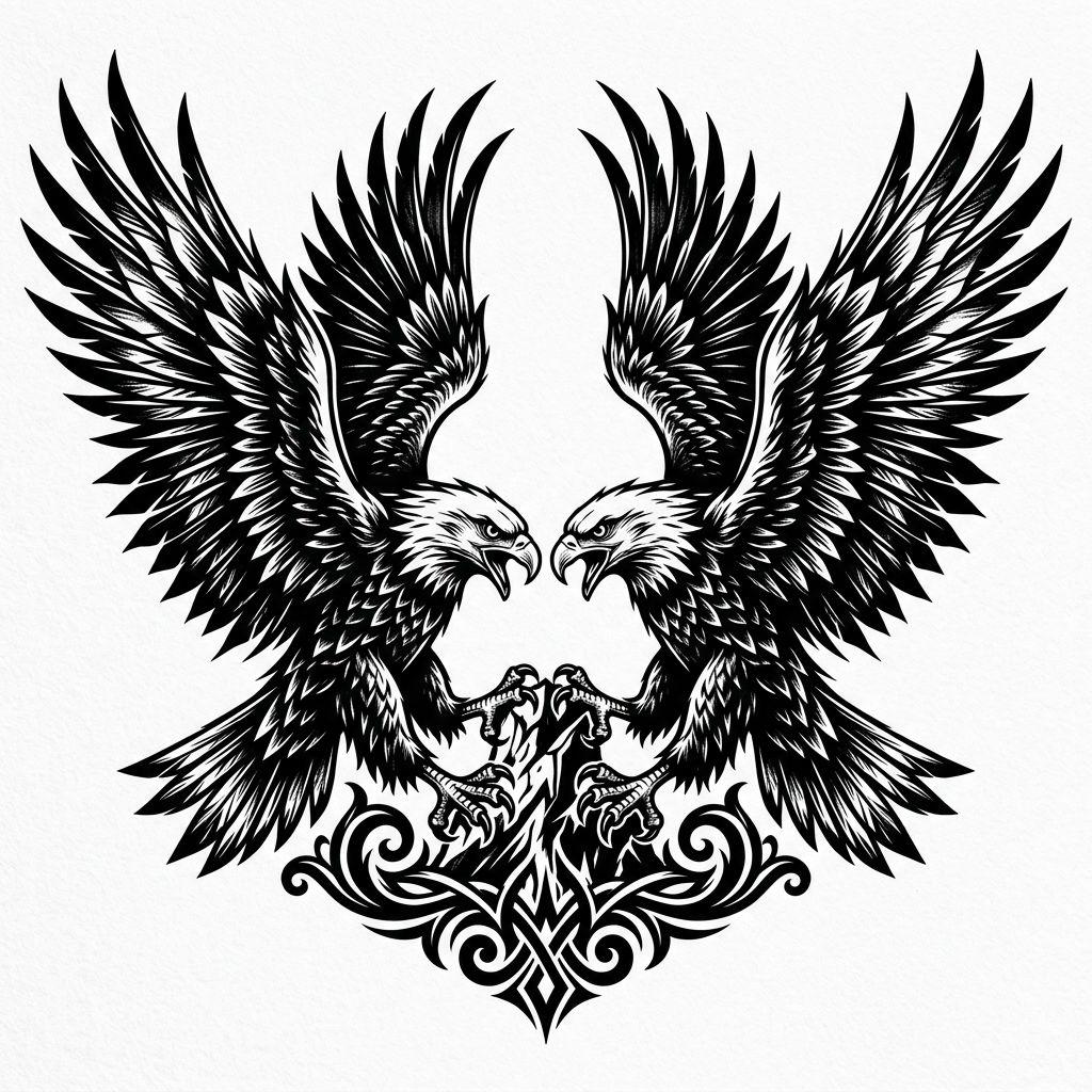 wedding-tattoo eagle pair in blackwork