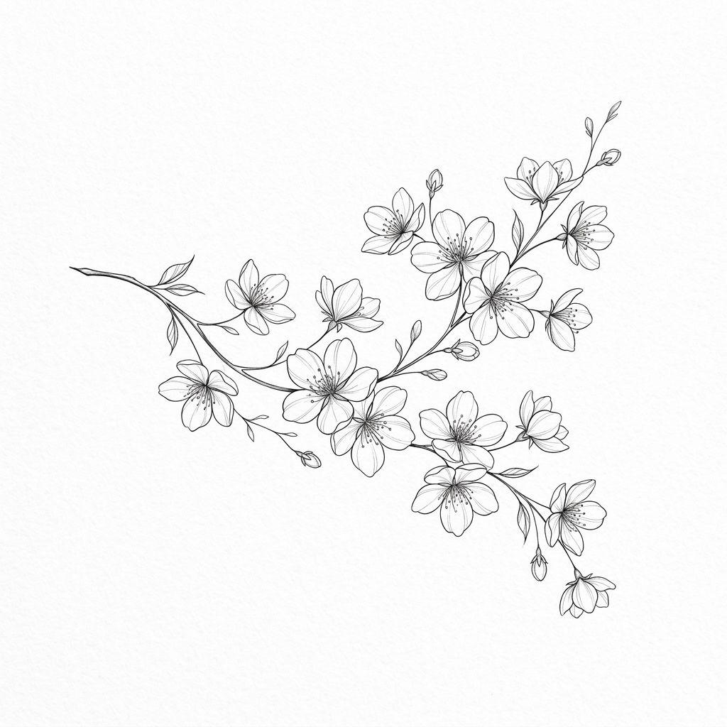 japanese-tattoo fine-line cherry blossom
