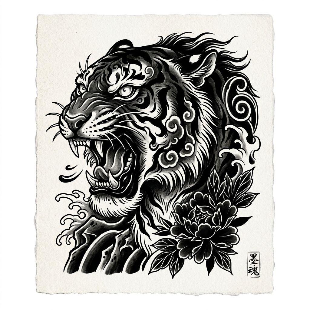 japanese-tattoo japanese tiger blackwork