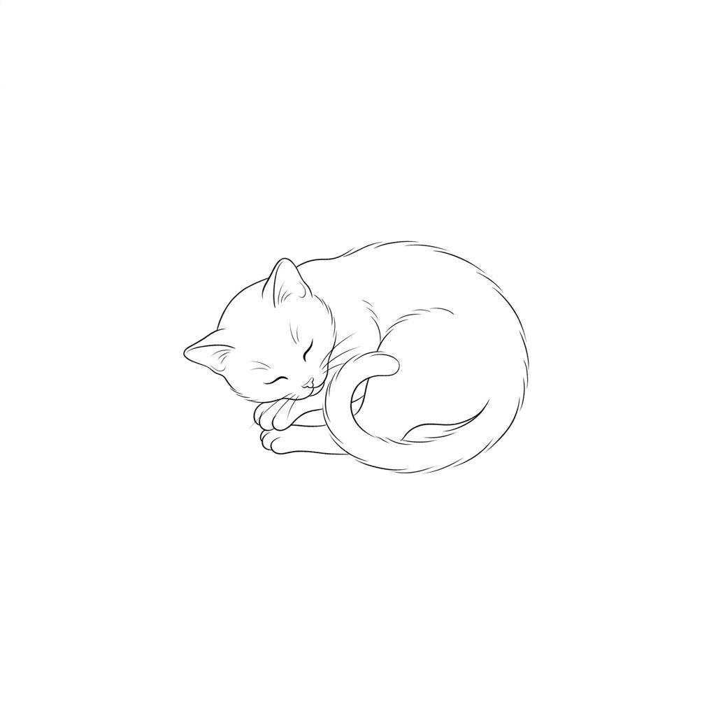 cat-tattoo sleeping cat in fine line