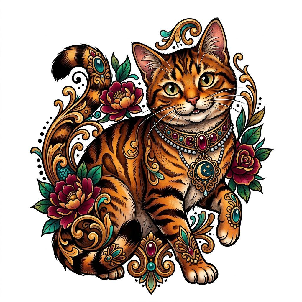 cat-tattoo neo-traditional curious cat
