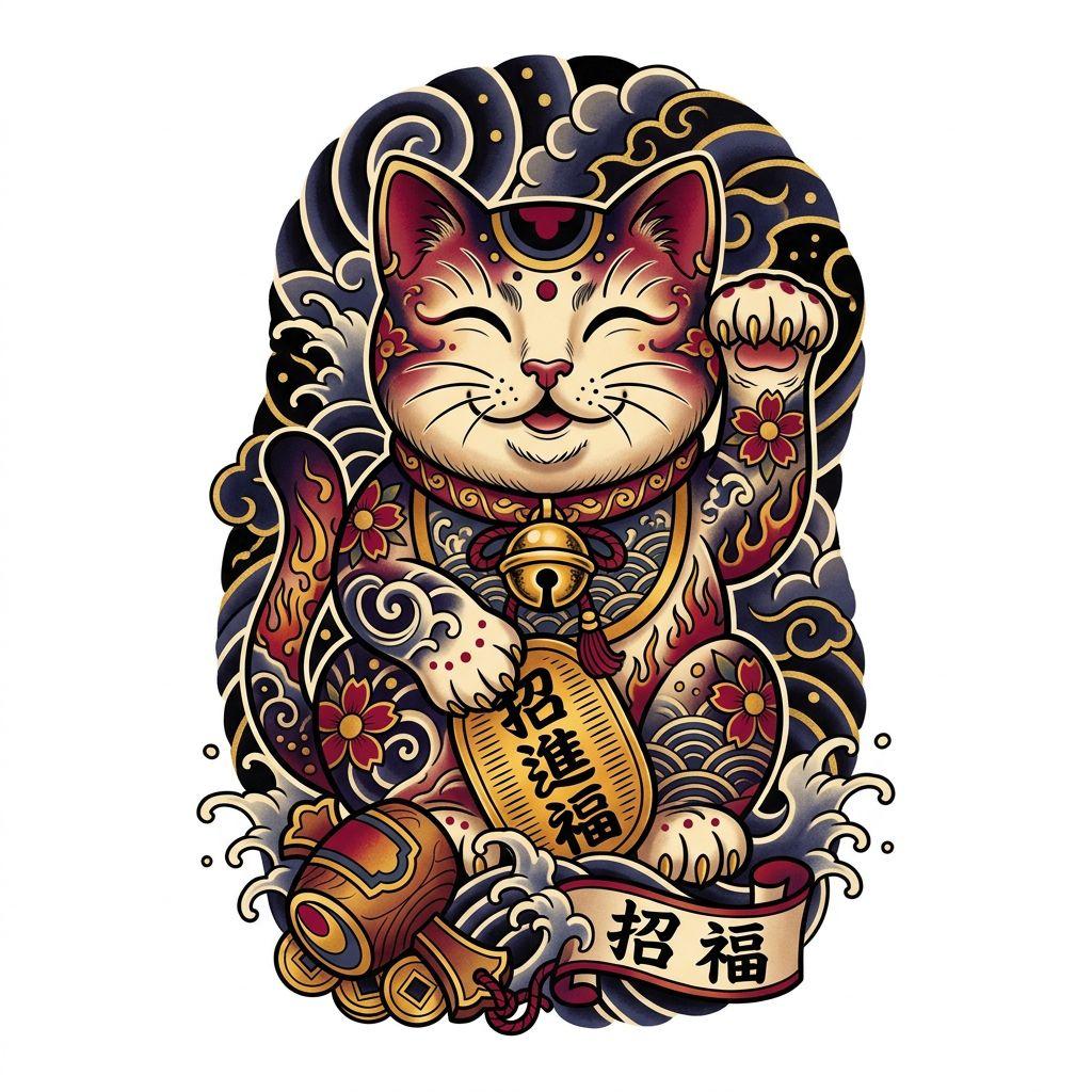 cat-tattoo japanese maneki-neko