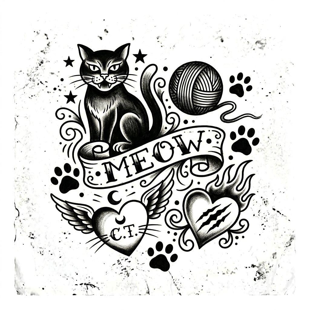 cat-tattoo vintage cat patchwork