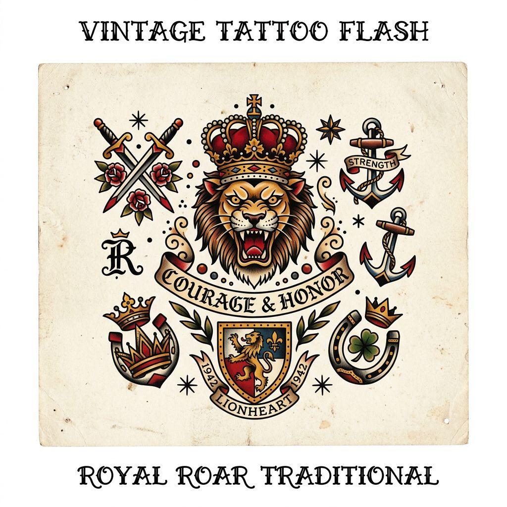 lion-tattoo vintage lion patchwork