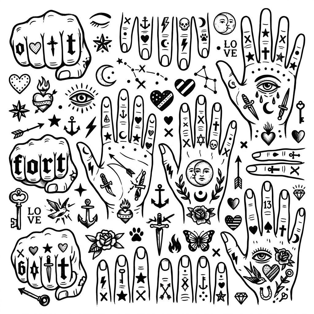 hand-tattoo flash patchwork hand