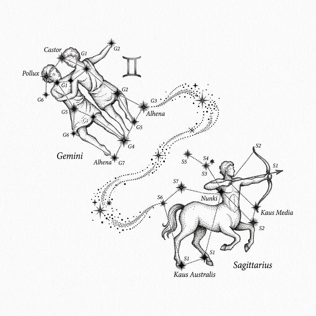 idée tatouage meilleure amie constellations dotwork bff