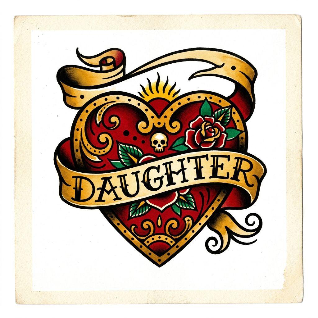 mother and daughter-tattoo old school "daughter" heart