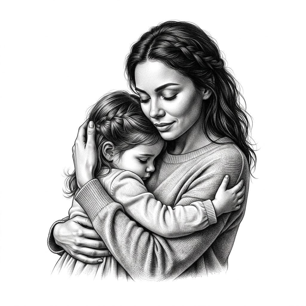 mother and daughter-tattoo realistic mother and daughter