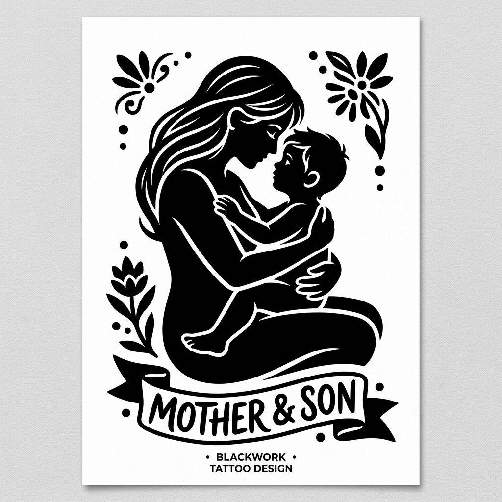 mother and son-tattoo mother and child blackwork