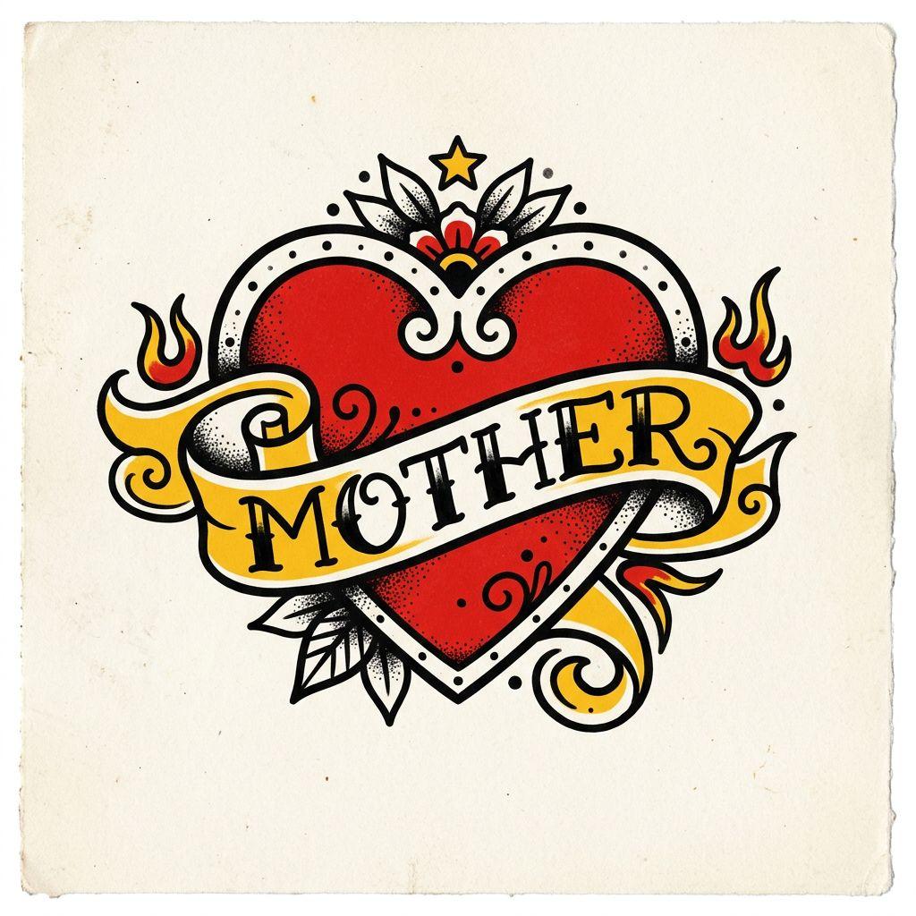 mother and son-tattoo old school 'mother'