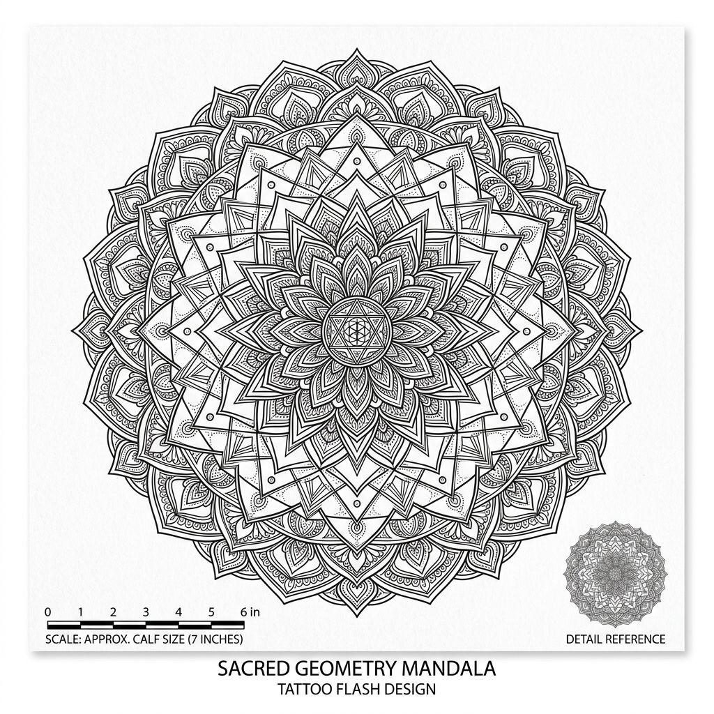 calf-tattoo geometric mandala