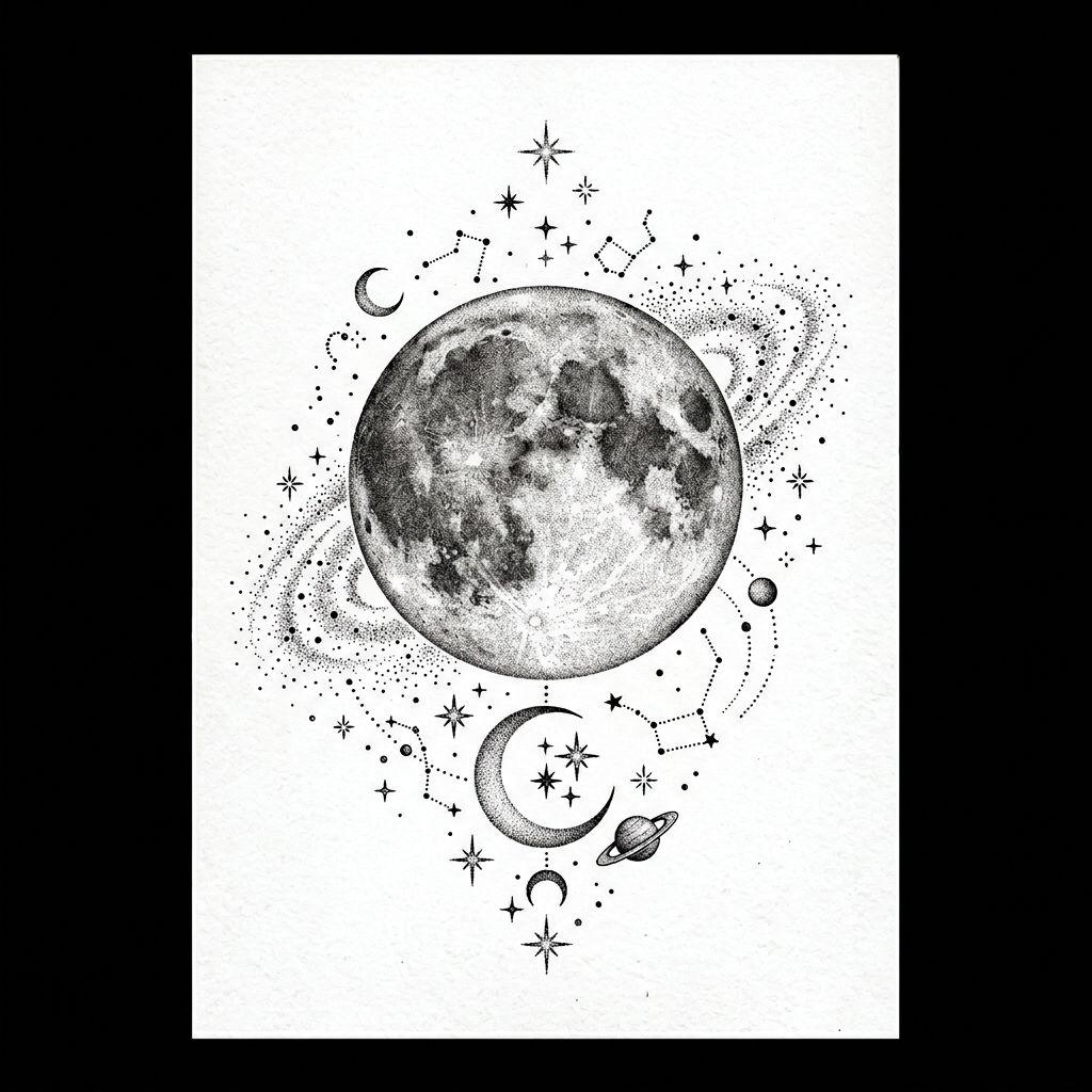 calf-tattoo dotwork moon