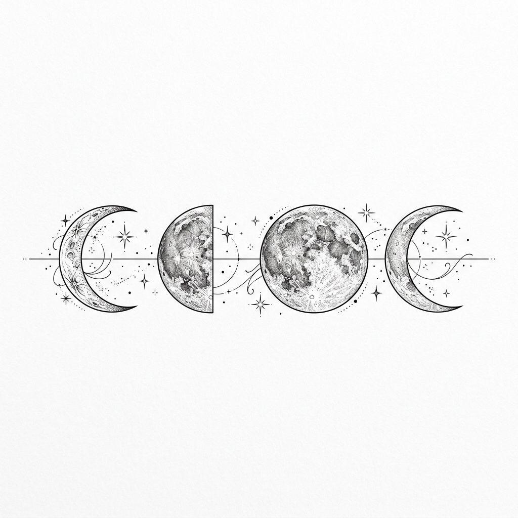 moon-tattoo fine line moon phases