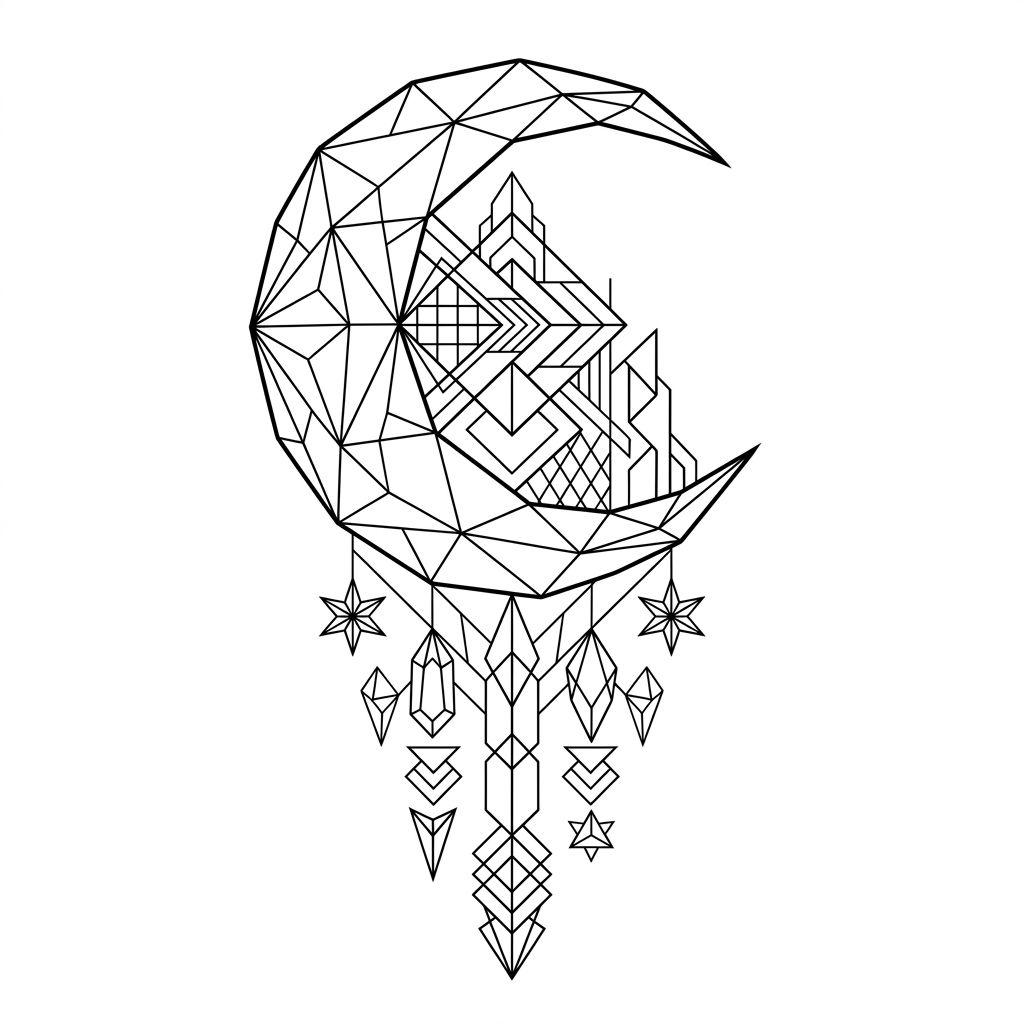 moon-tattoo faceted geometric moon