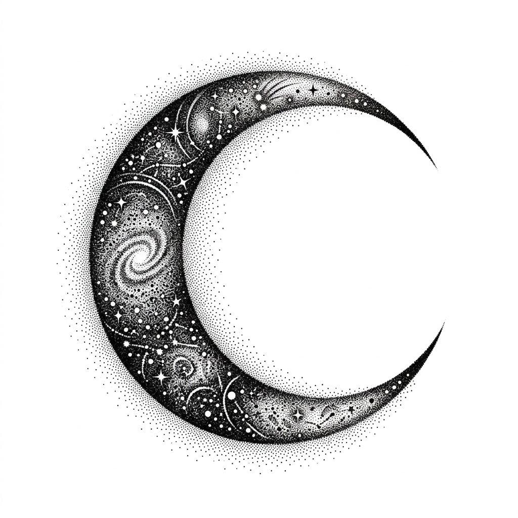 moon-tattoo dotwork stippling moon