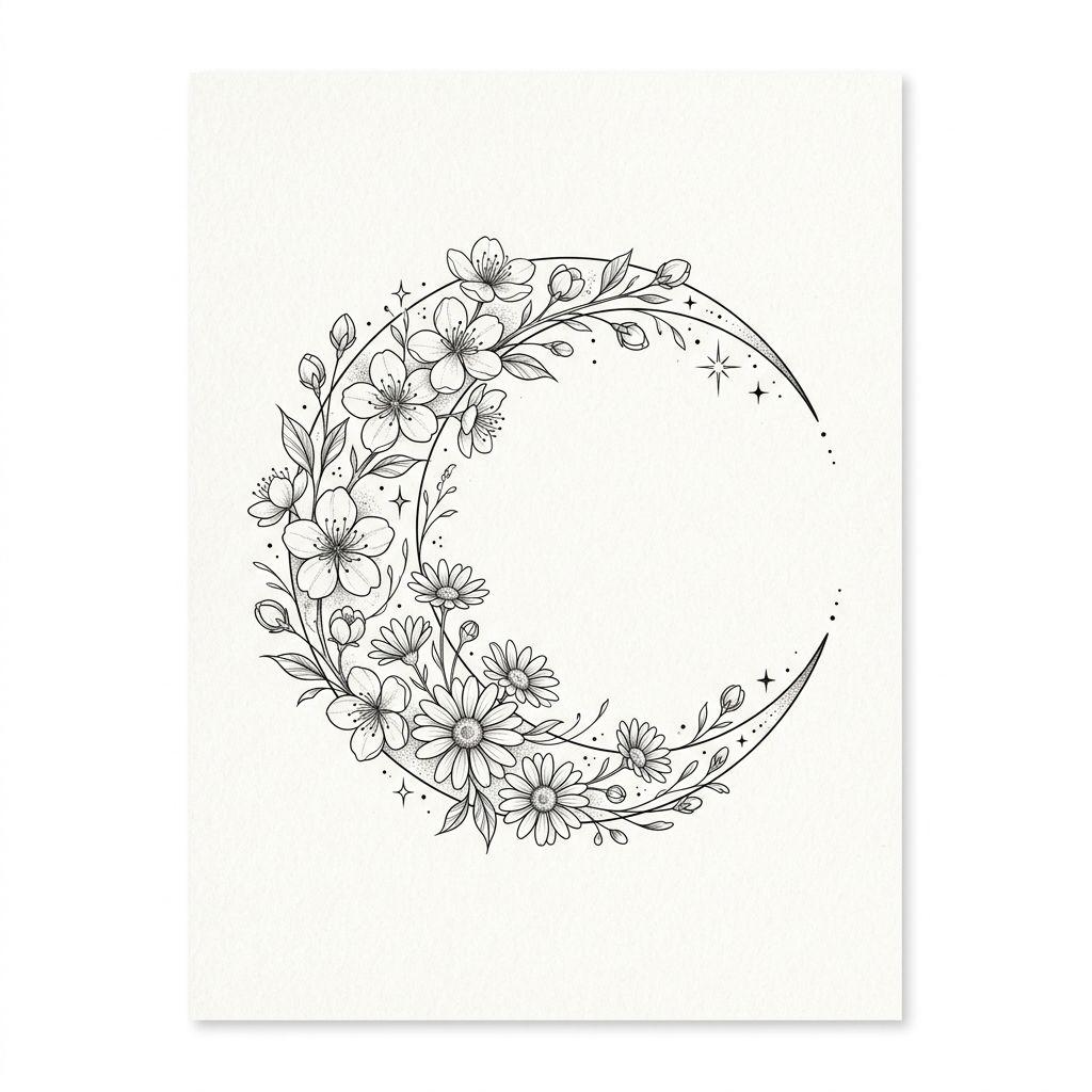 moon-tattoo floral moon with blossoms
