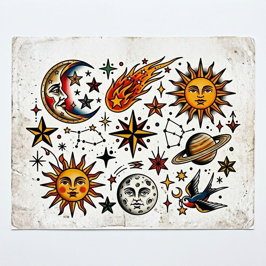 moon-tattoo vintage patchwork moons