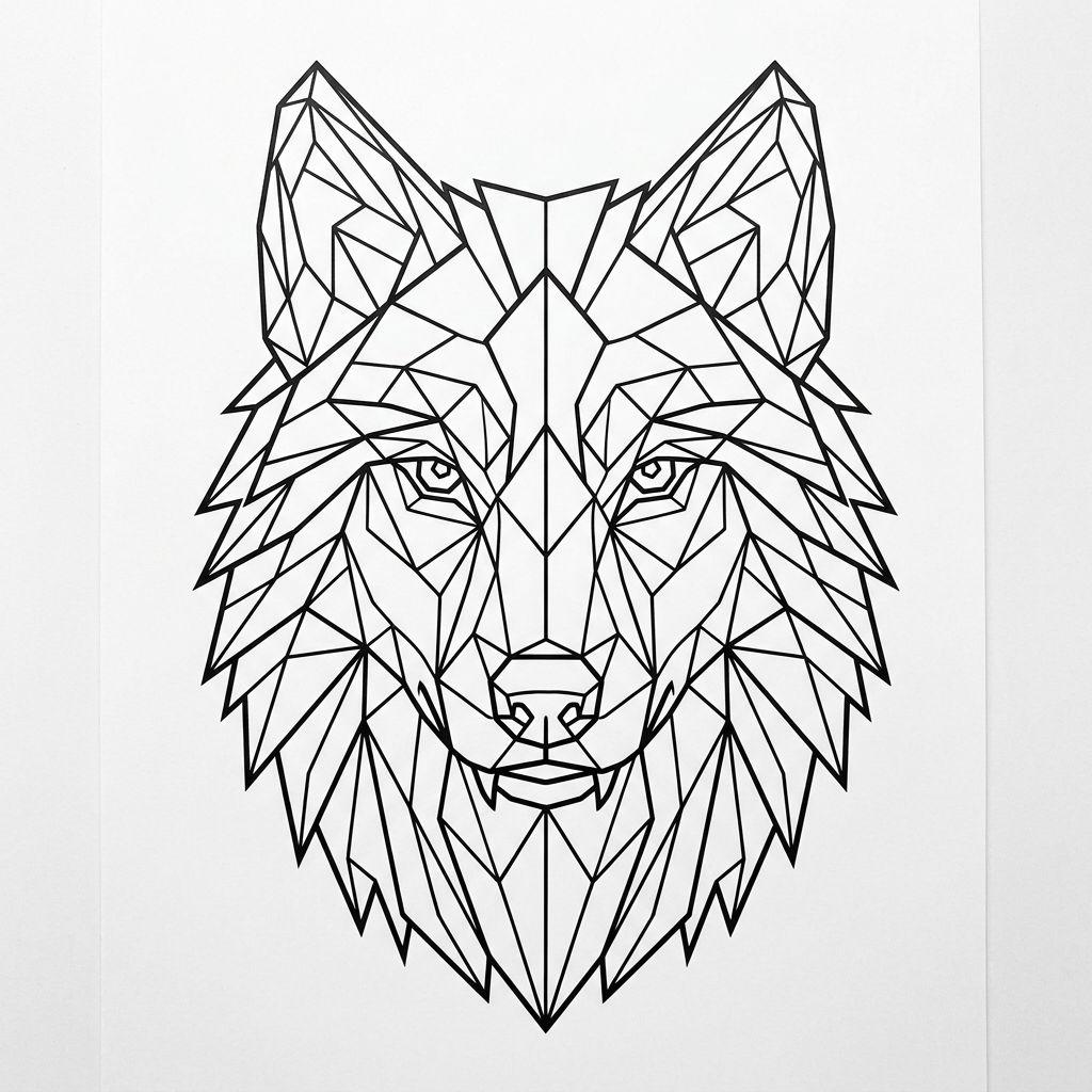 nape-tattoo geometric wolf head