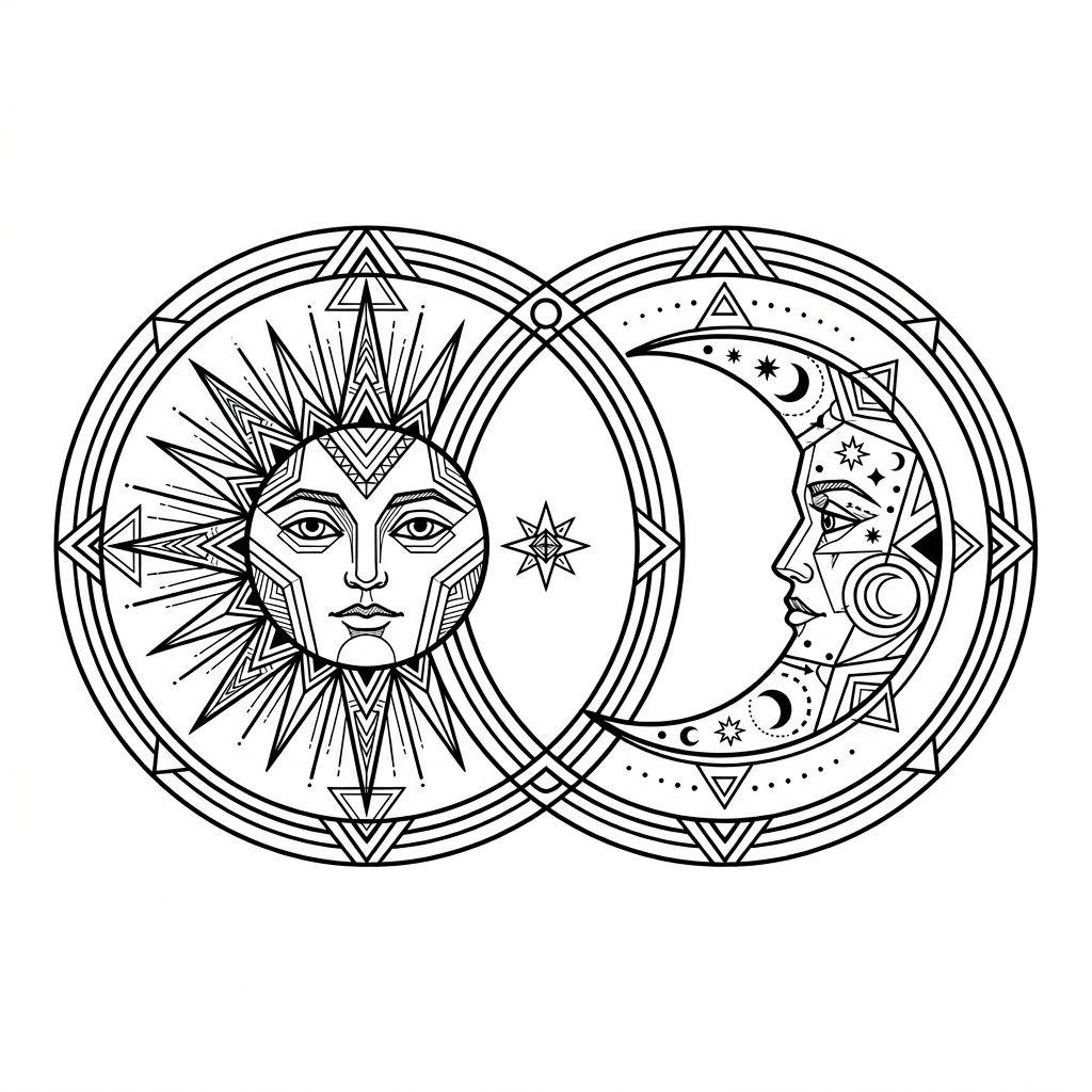couple-tattoo geometric sun and moon