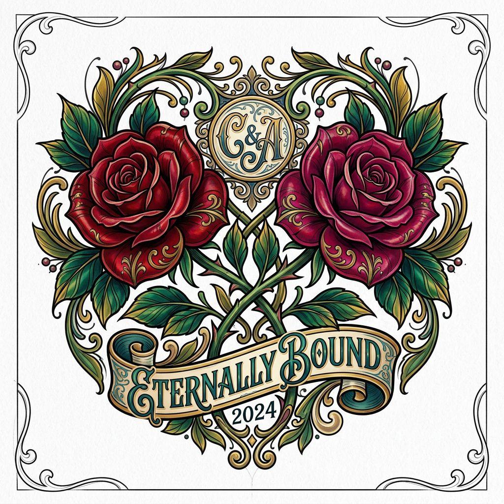 couple-tattoo neo-traditional roses