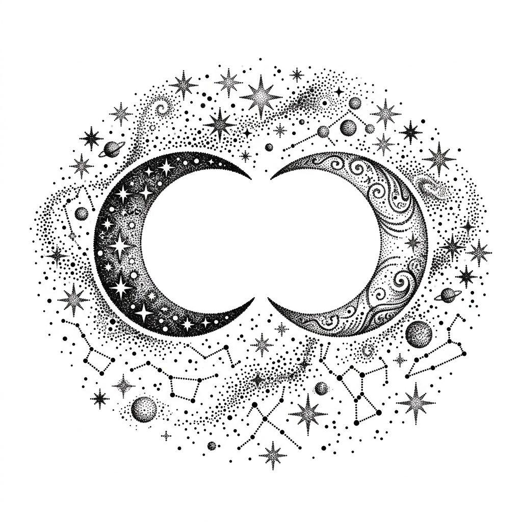 couple-tattoo dotwork moon phases