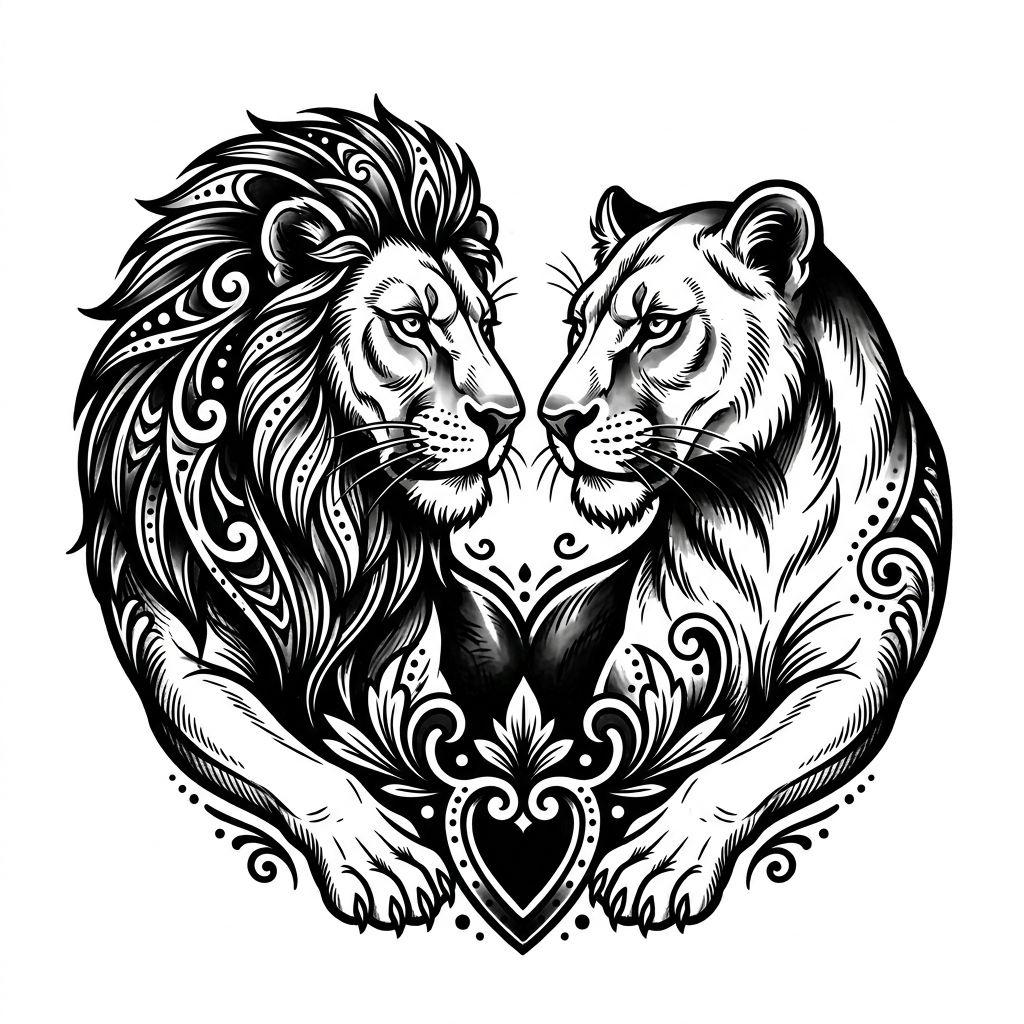 couple-tattoo complementary lions