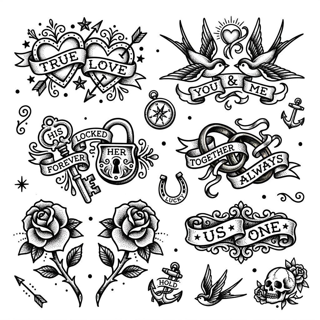 couple-tattoo patchwork flash as a pair