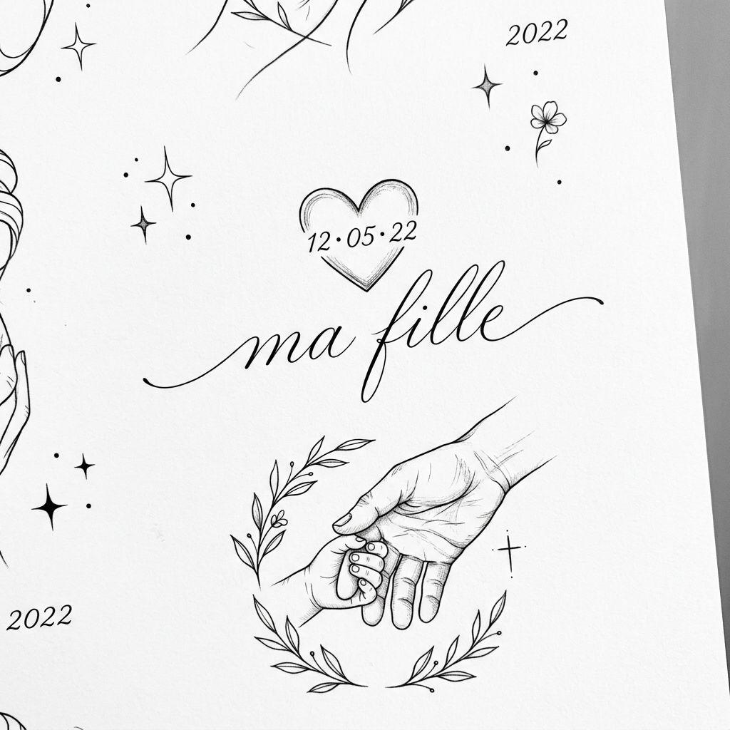 father and daughter-tattoo fine line birthdate