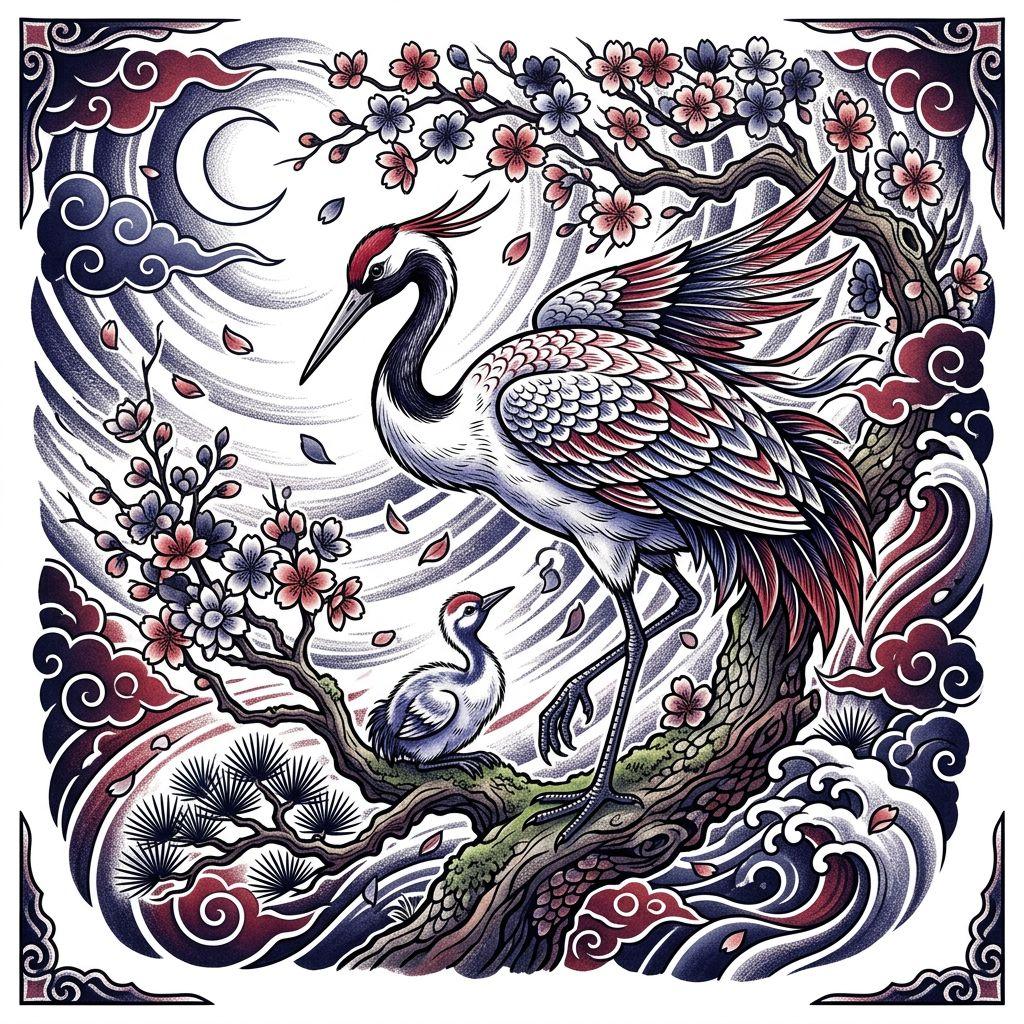 father and daughter-tattoo japanese cranes