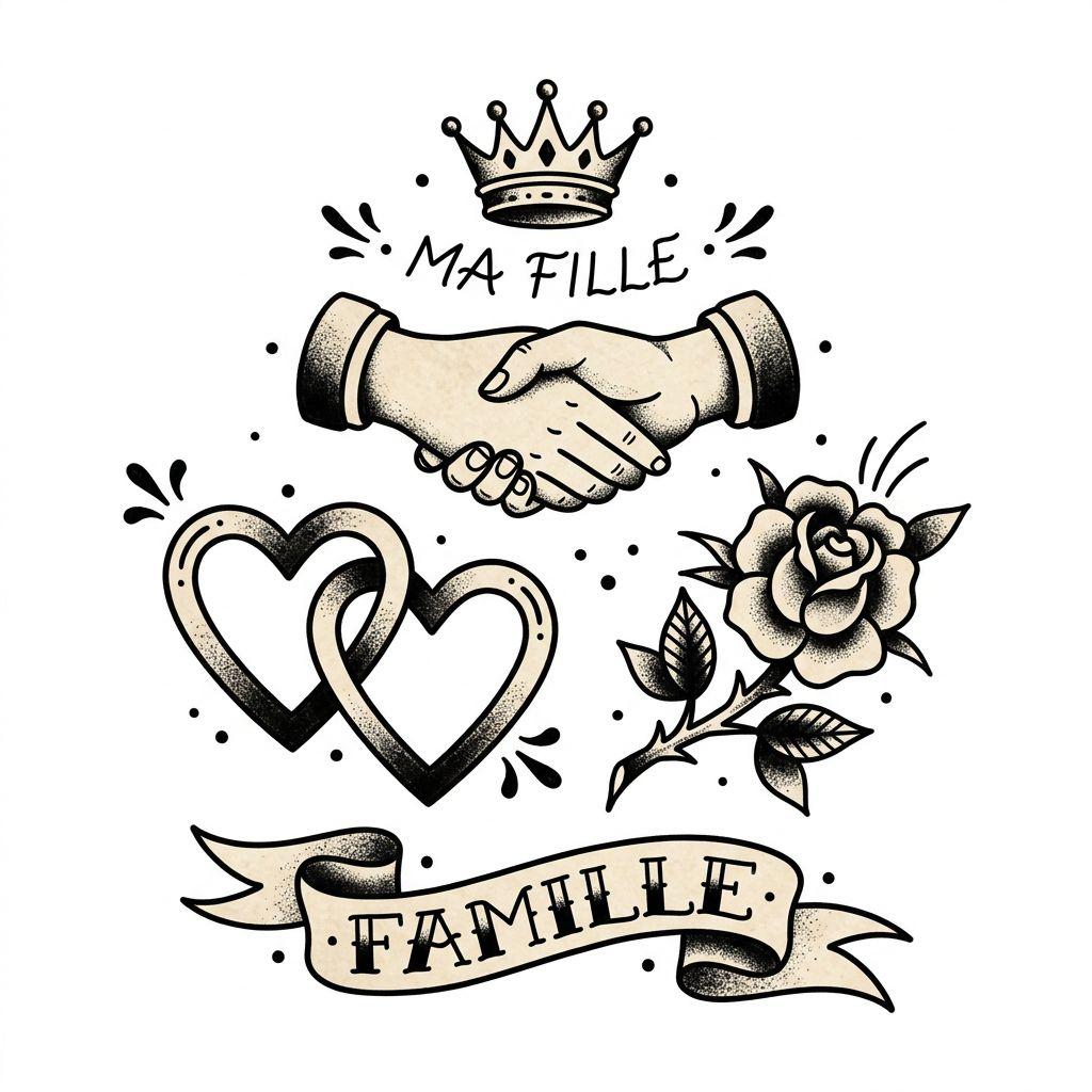 father and daughter-tattoo family flash patchwork
