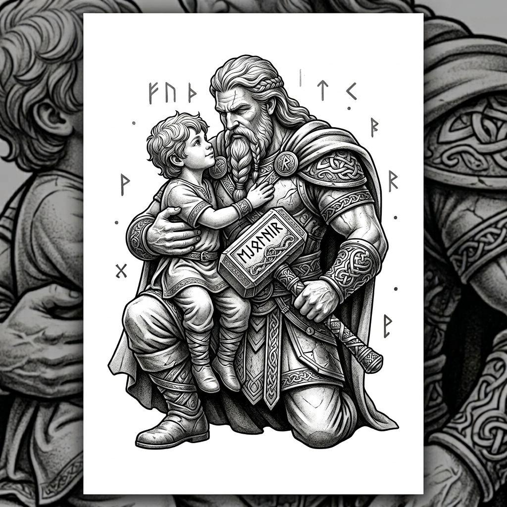 father and son-tattoo mythological thor and son