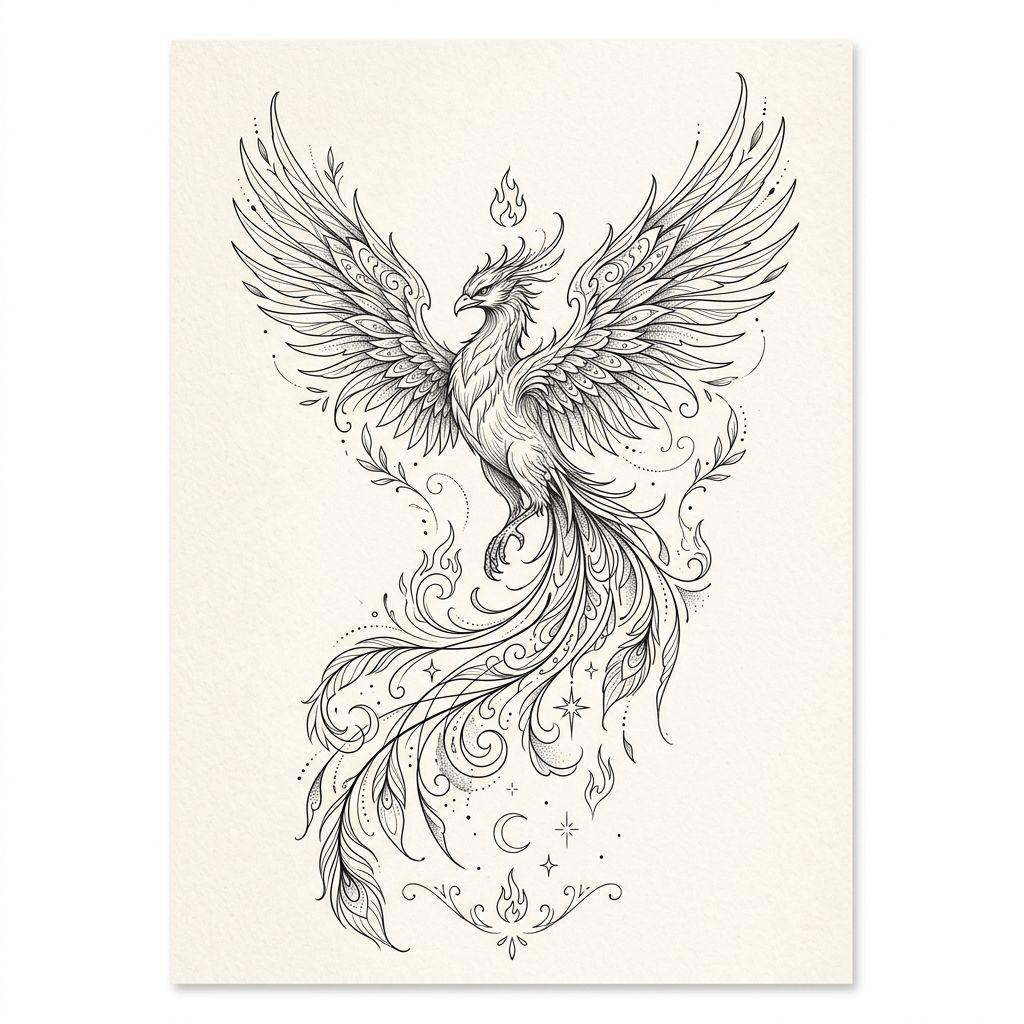 phoenix-tattoo rising phoenix in fine line