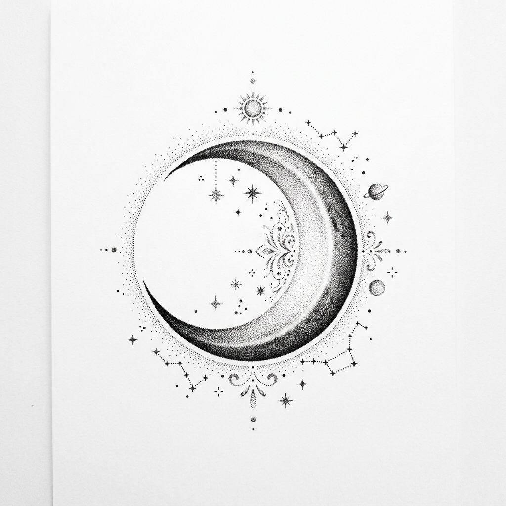 foot-tattoo dotwork moon