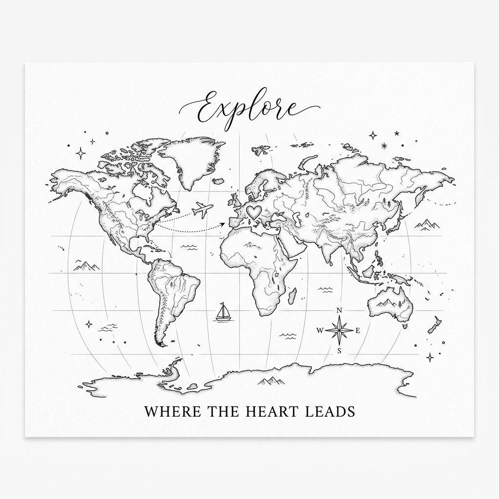 travel-tattoo fine line world map