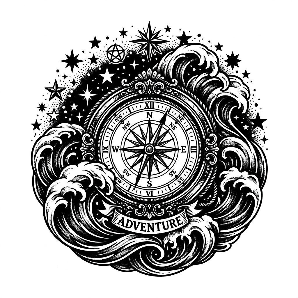 travel-tattoo blackwork compass