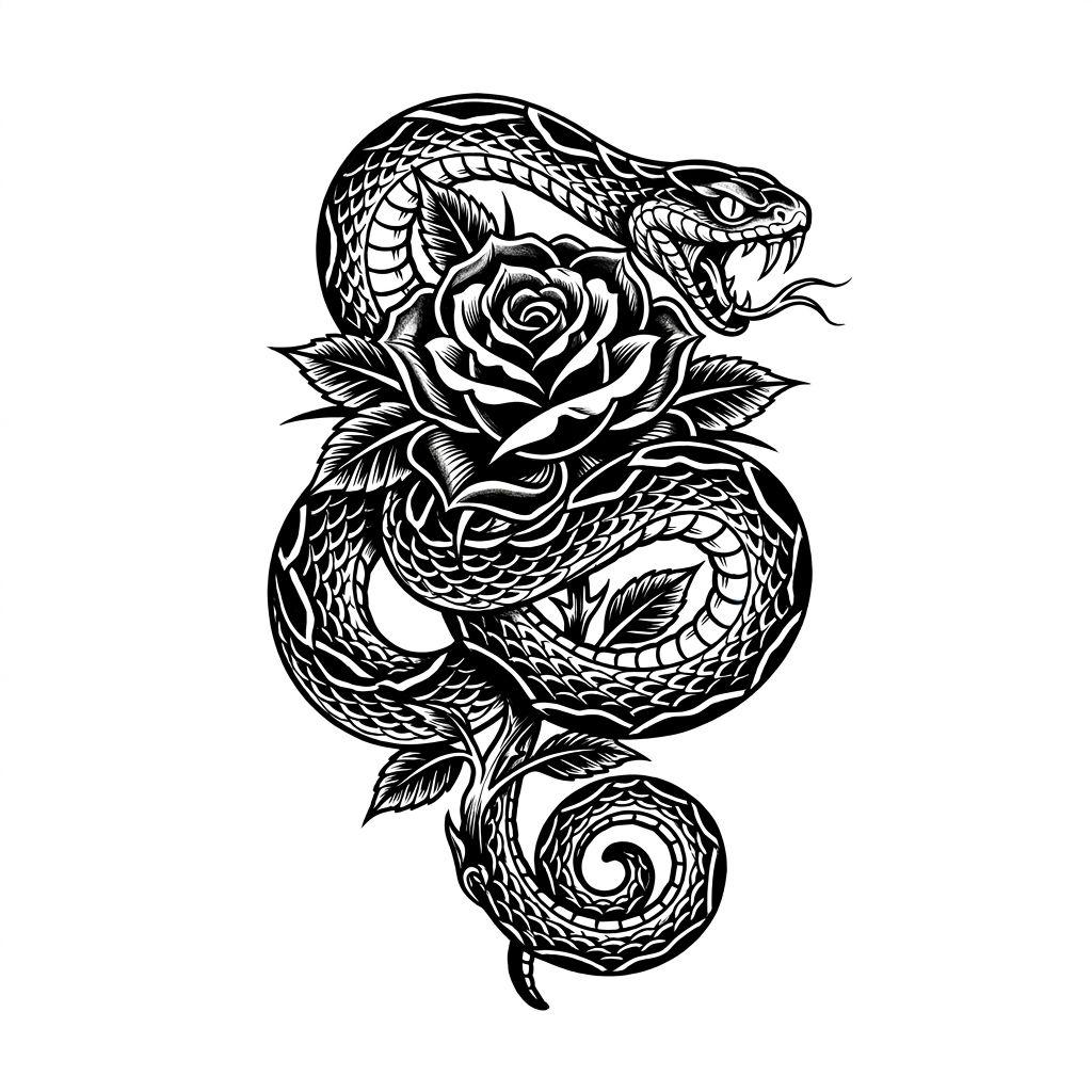rose-tattoo rose and snake