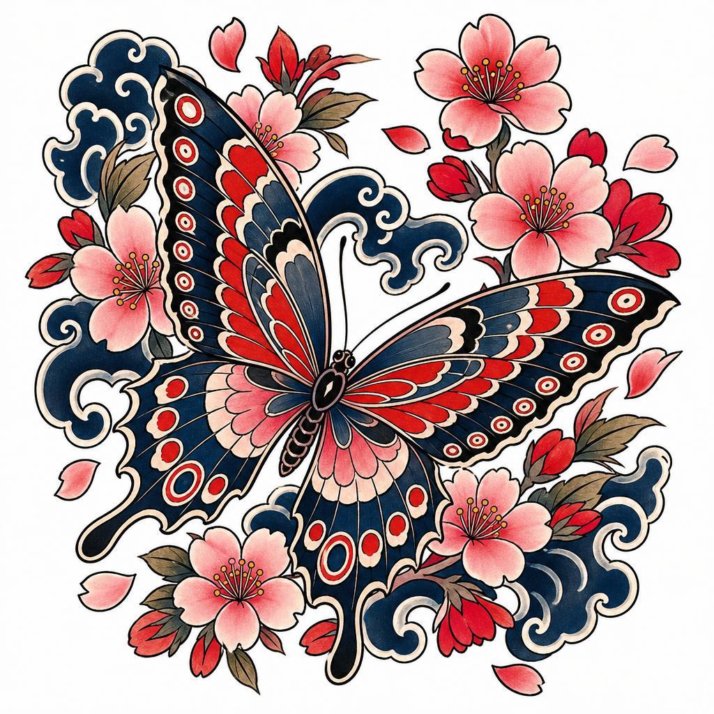 butterfly-tattoo japanese butterfly with cherry blossoms