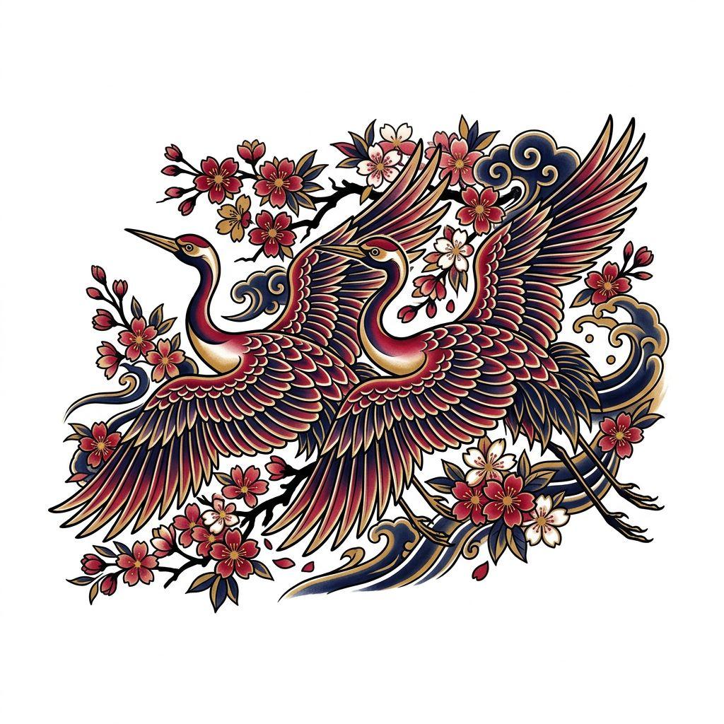 sister-tattoo japanese cranes, sisters