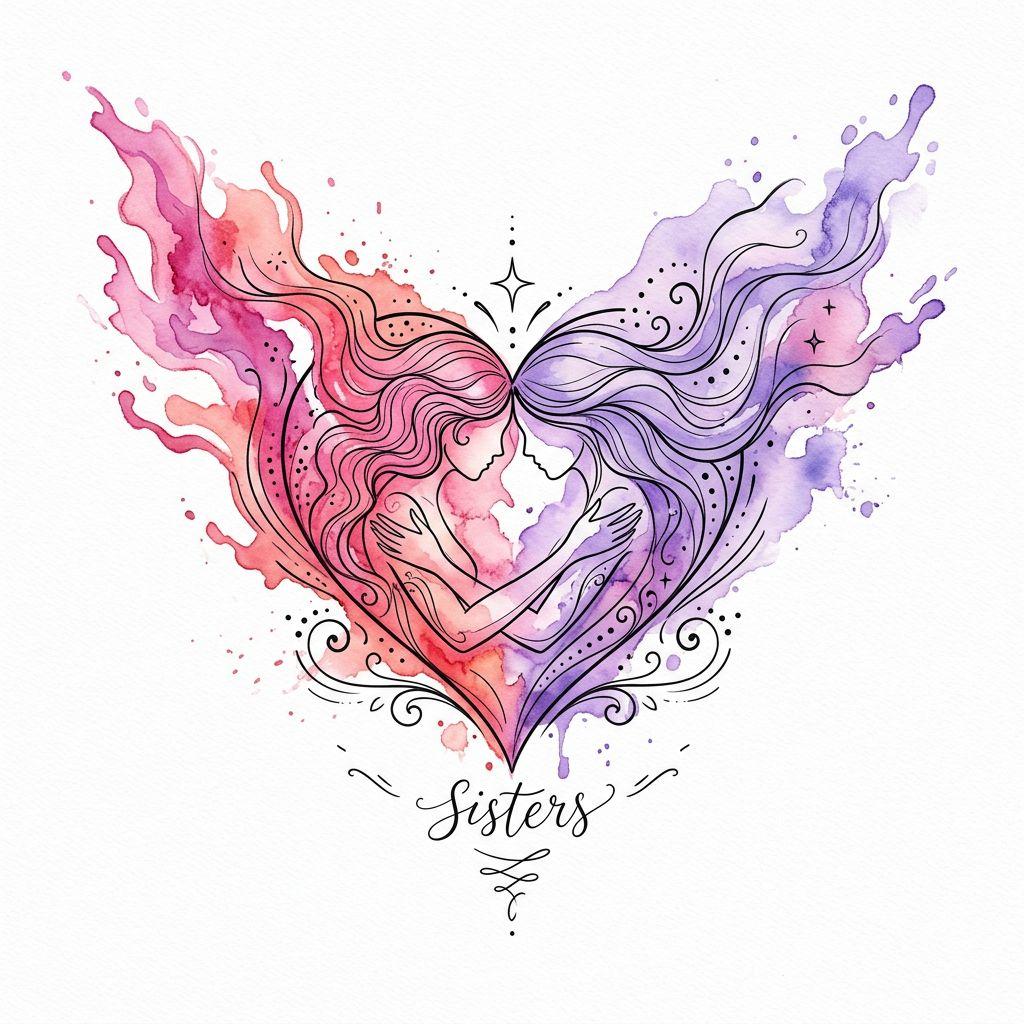 sister-tattoo watercolor sisters