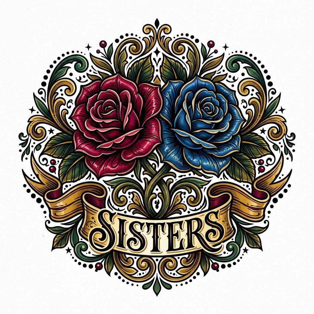 idée tatouage sœurs roses néo-traditionnelles