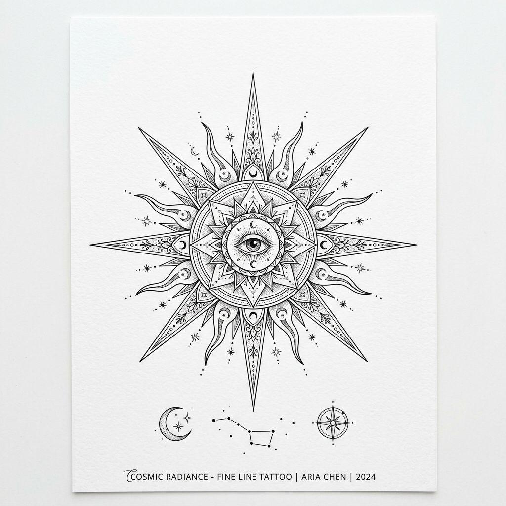 sun-tattoo ornamental fine-line sun